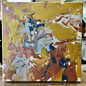 12 x12” marble-look canvas: gold/pink/cream/navy